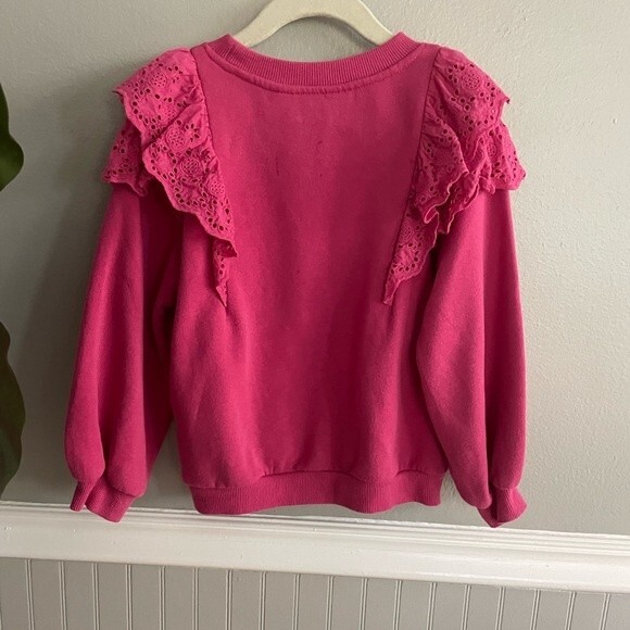 H&M Girls Eyelet Ruffle Hot Pink Sweatshirt 5/6 - Picture 5 of 7